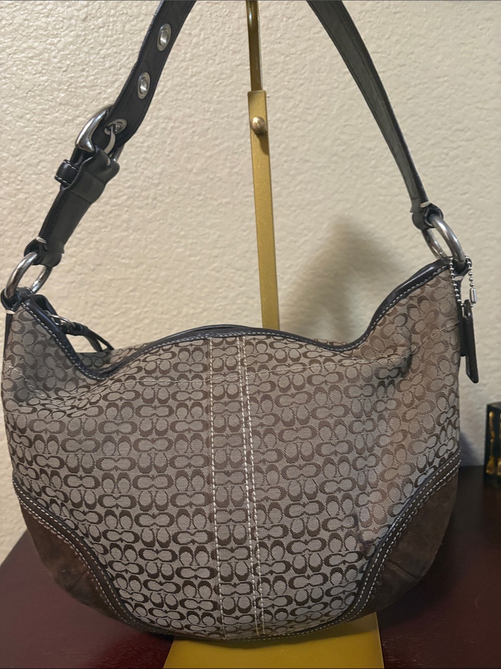 Coach Vintage Signature-Pattern Hobo Bag - Brown